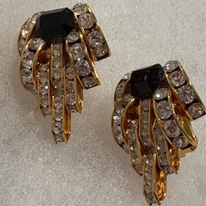 Vintage Loise Ann Clear Crystal inlaiy w Blk Jet Crystal Accent Loaded Glitz New